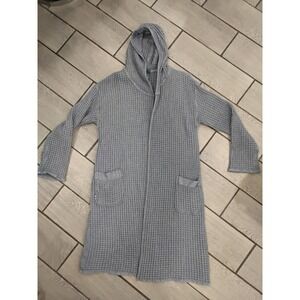 ONSEN Waffle Knit Hooded Robe Cardigan Light Blue Size L Long Sleeve Pockets